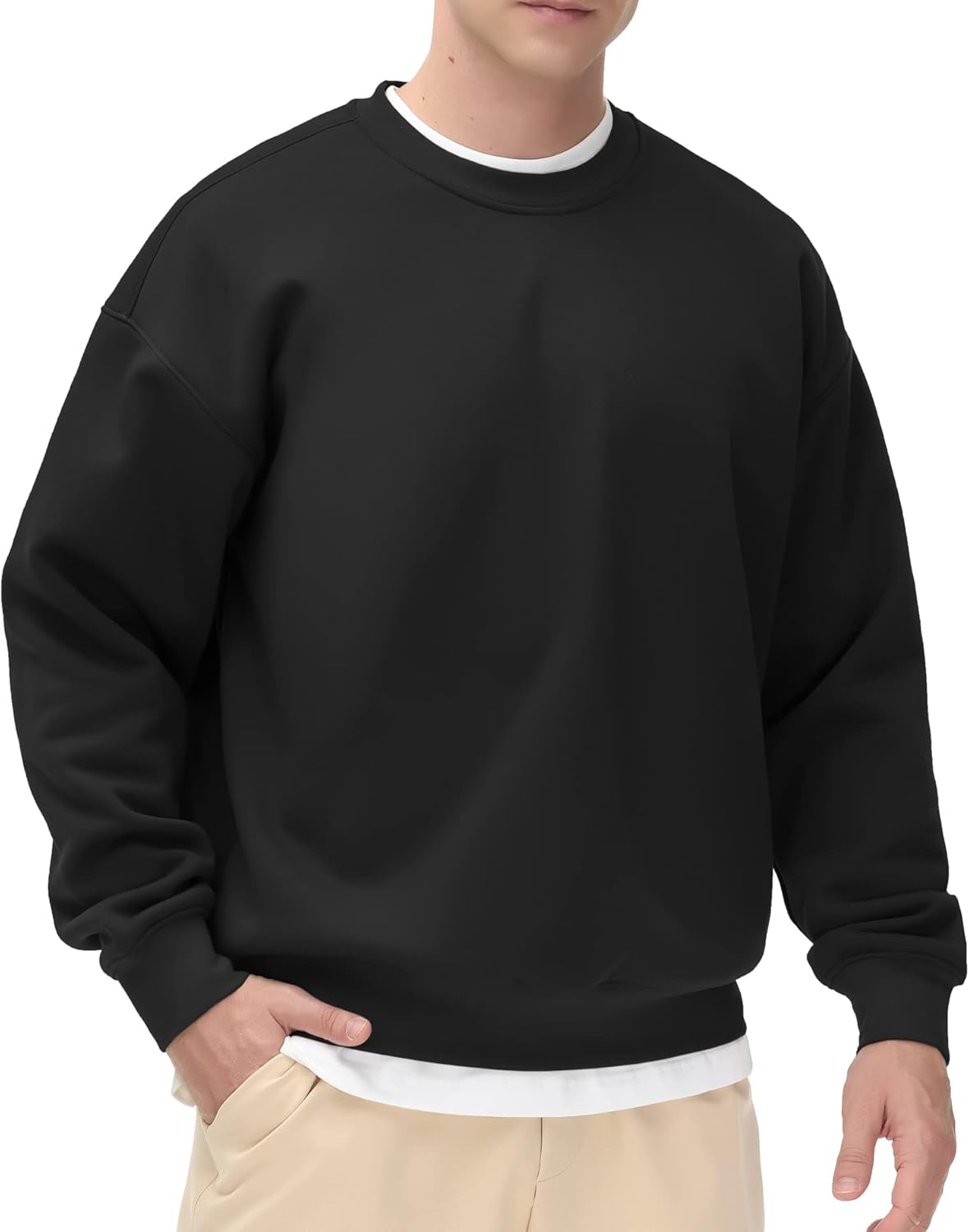 Men Fleece Crewneck Sweatshirt Thick Loose fit Soft Basic Pullover Sweatshirt