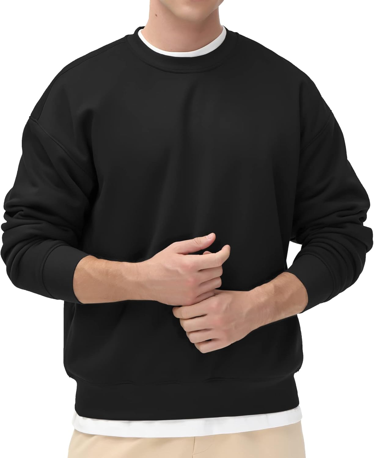 Men Fleece Crewneck Sweatshirt Thick Loose fit Soft Basic Pullover Sweatshirt - Image 2