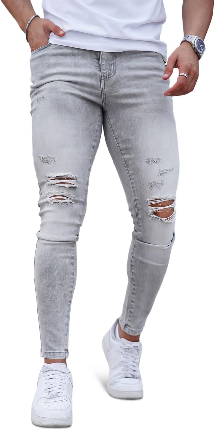 Skinny Jeans for Men Stretch Slim Fit Ripped Distressed