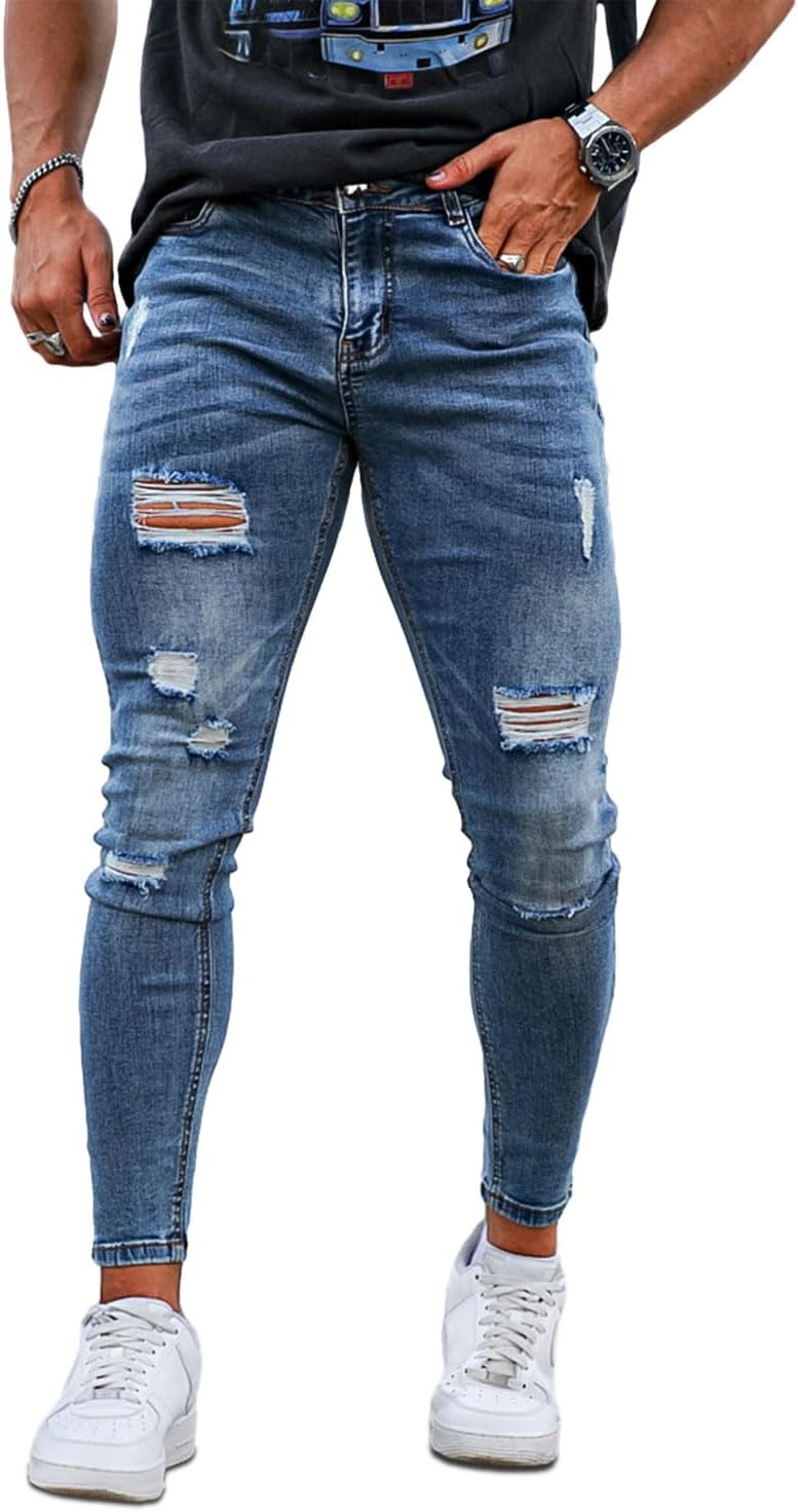 Skinny Jeans for Men Stretch Slim Fit Ripped Distressed