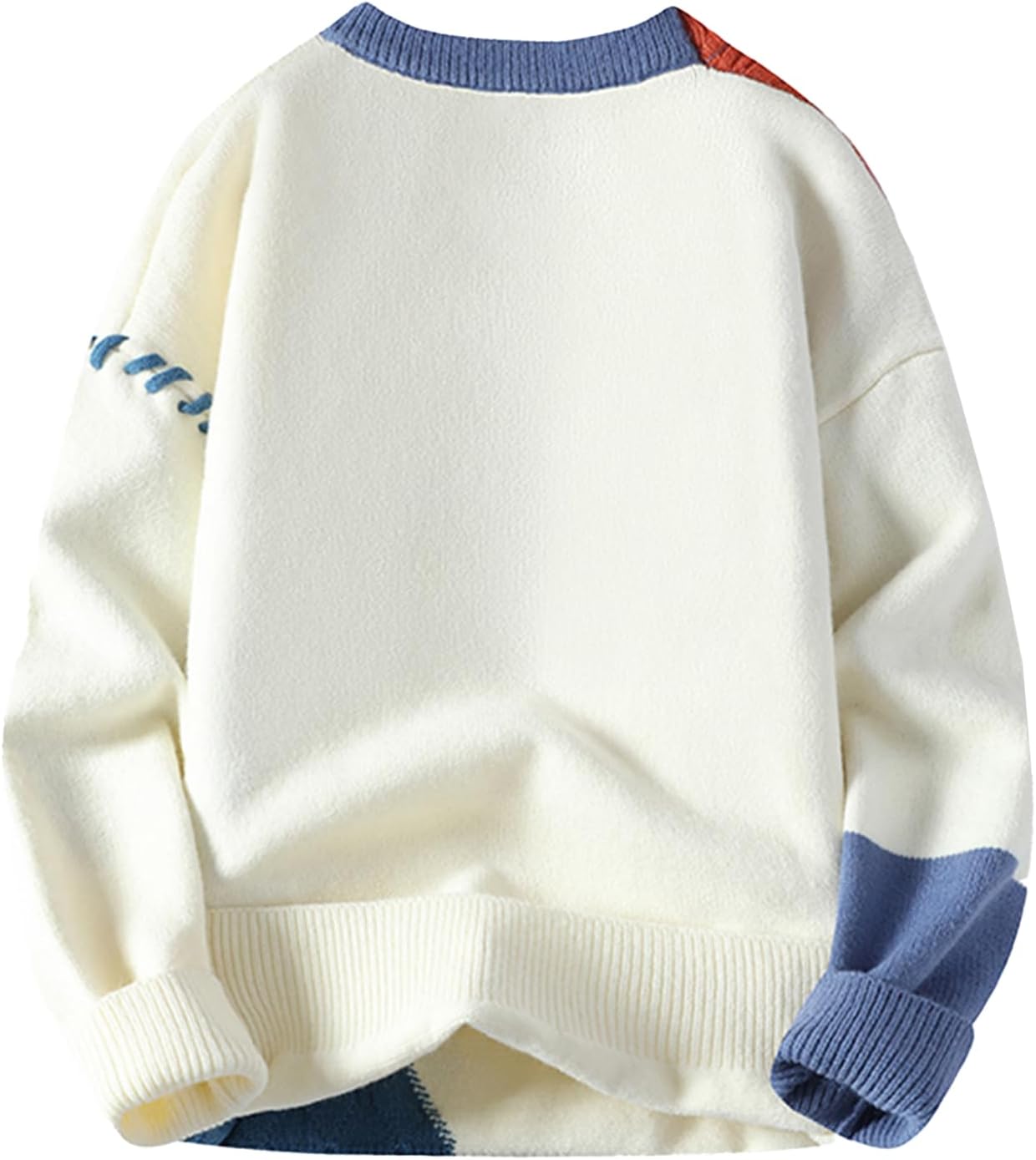 Patchwork Sweater Men Colorblock Jumper Cable Knitted Pullover - Image 2