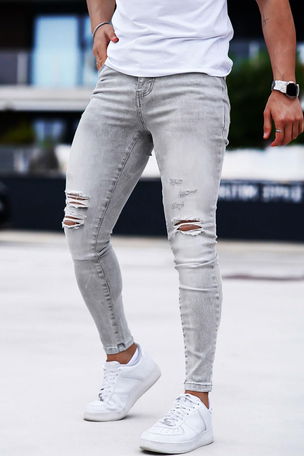 Skinny Jeans for Men Stretch Slim Fit Ripped Distressed - Image 2