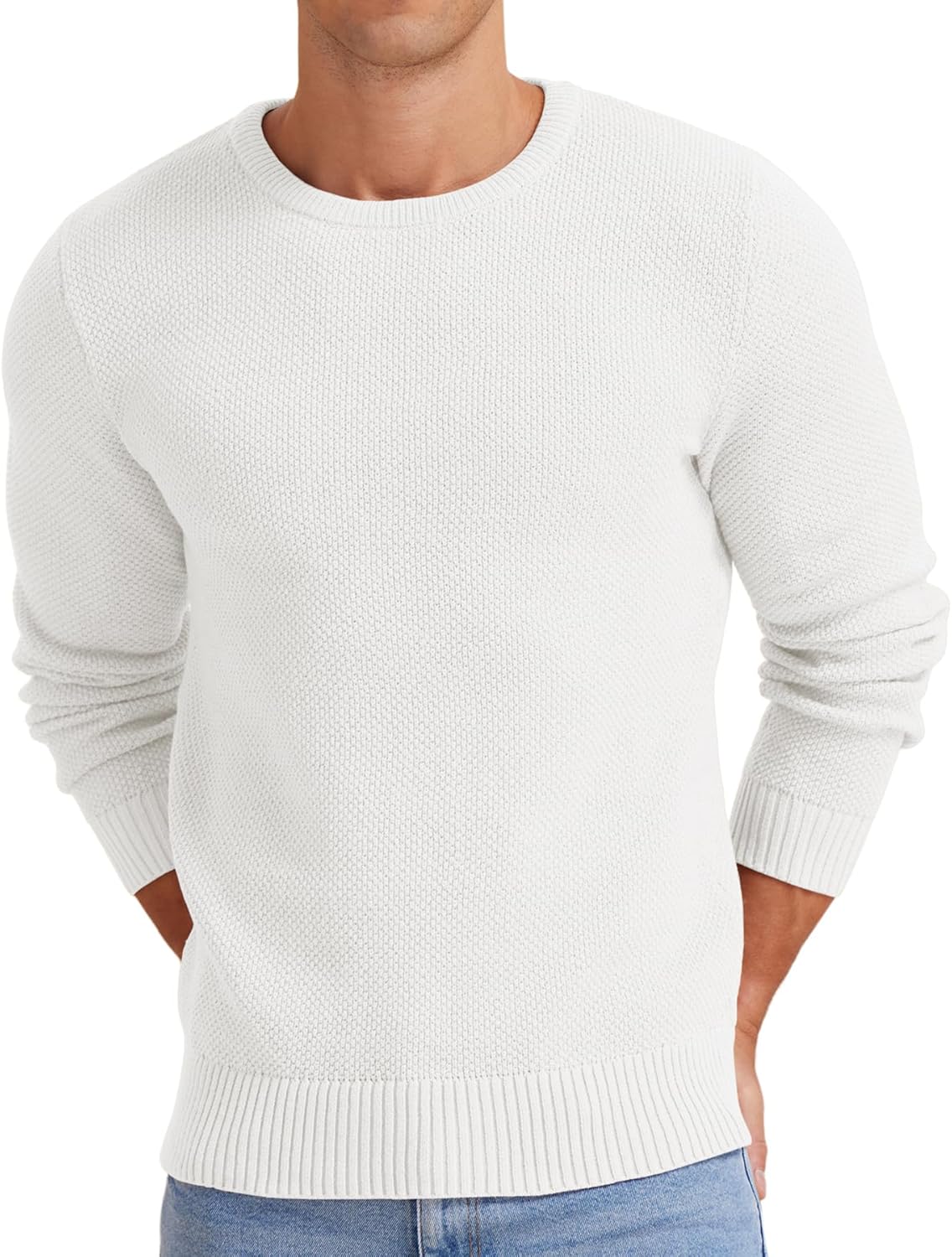 Men's Crewneck Sweater Soft Casual Classic Pullover Knitwear Lightweight Sweaters with Ribbing Edge