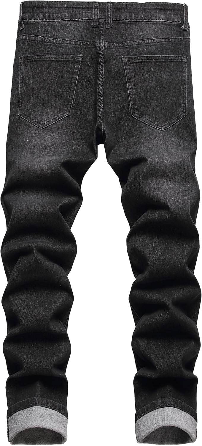 Men's Ripped Distressed Destroyed Slim Fit Straight Leg Denim Jeans - Image 2